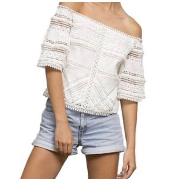 Lucy Paris lace off the shoulder white top. Sz L - Picture 1 of 7